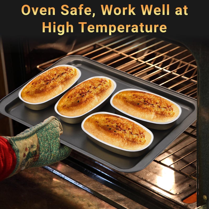 Beasea 6 Inch Oval Cheesecake Pan, 50 Pack With Lids - Golden Disposable Mini Bread Loaf Pans, Ellipse Aluminum Bakeware for Oven Baking - Image 3